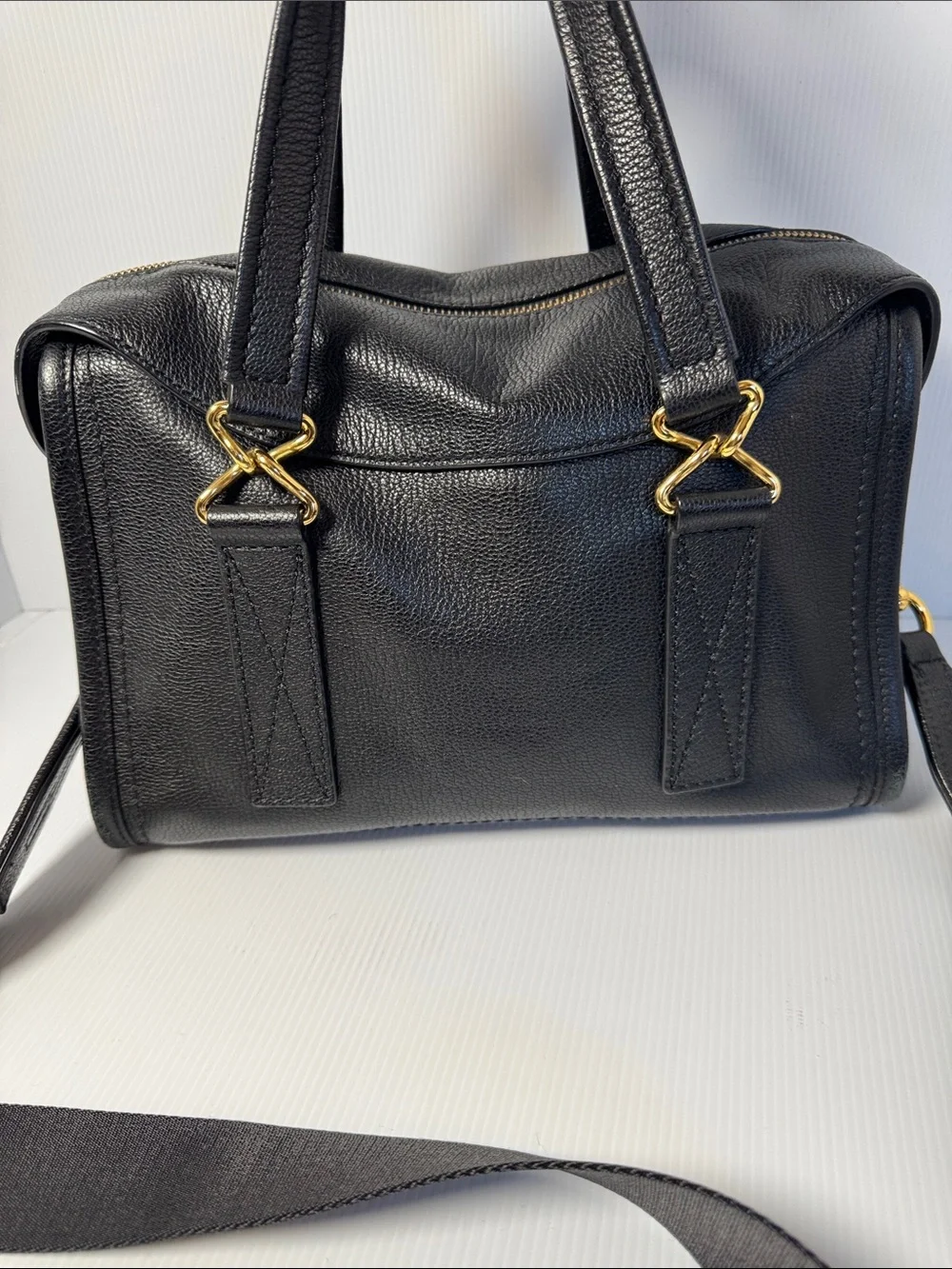 MARC JACOBS Wellington Black Pebbled Leather Satchel Crossbody Gold Hardware